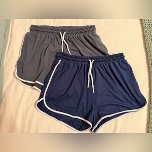 Navy Blue and Gray Elastic Waist Shorts